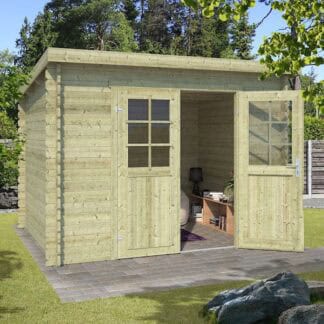 Tuinhuis Nadia 175 met lessenaarsdak in groen gedompeld