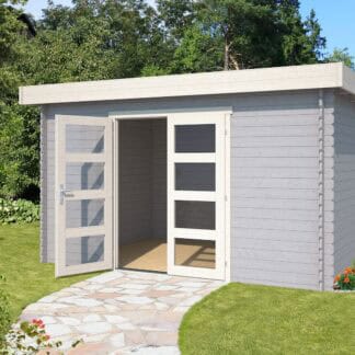 Tuinhuis Mikkel 380x275 in Platinum grey geschilderd