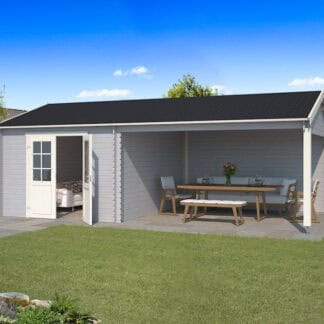 Tuinhuis Octavio met overkapping in de kleur Platinum Grey