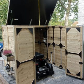 scootmobiel berging met beweegbaar dakdeel met buitenafmetingen (B x D x H) in cm: 150 x 193 x 153