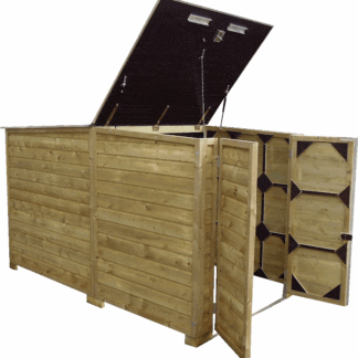 fietsenberging van hout geopend