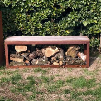 Cortenstaal bank met houtopslag 15050