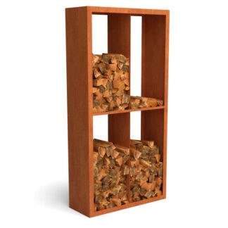 Cortenstaal houtopslag 100200 4 vaks