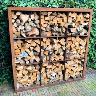 Cortenstaal houtopslag 150150 9 vaks