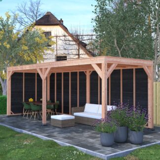 Grootste model Douglas overkapping met wanden 700x250