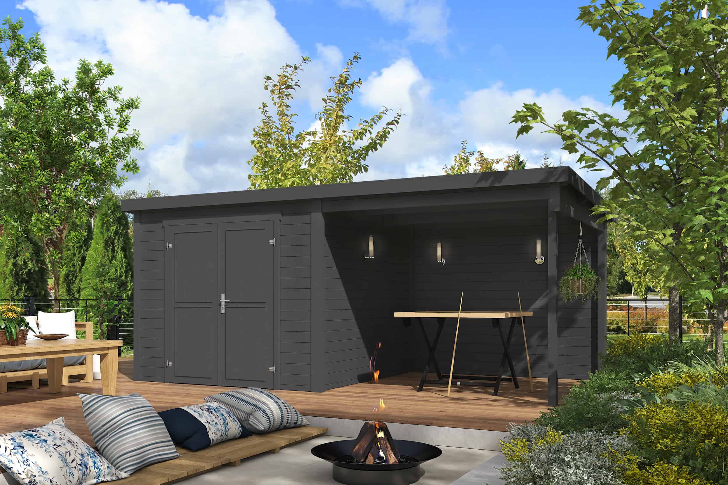 Tuinhuis Lars 500x250 met overkapping Carbon Grey