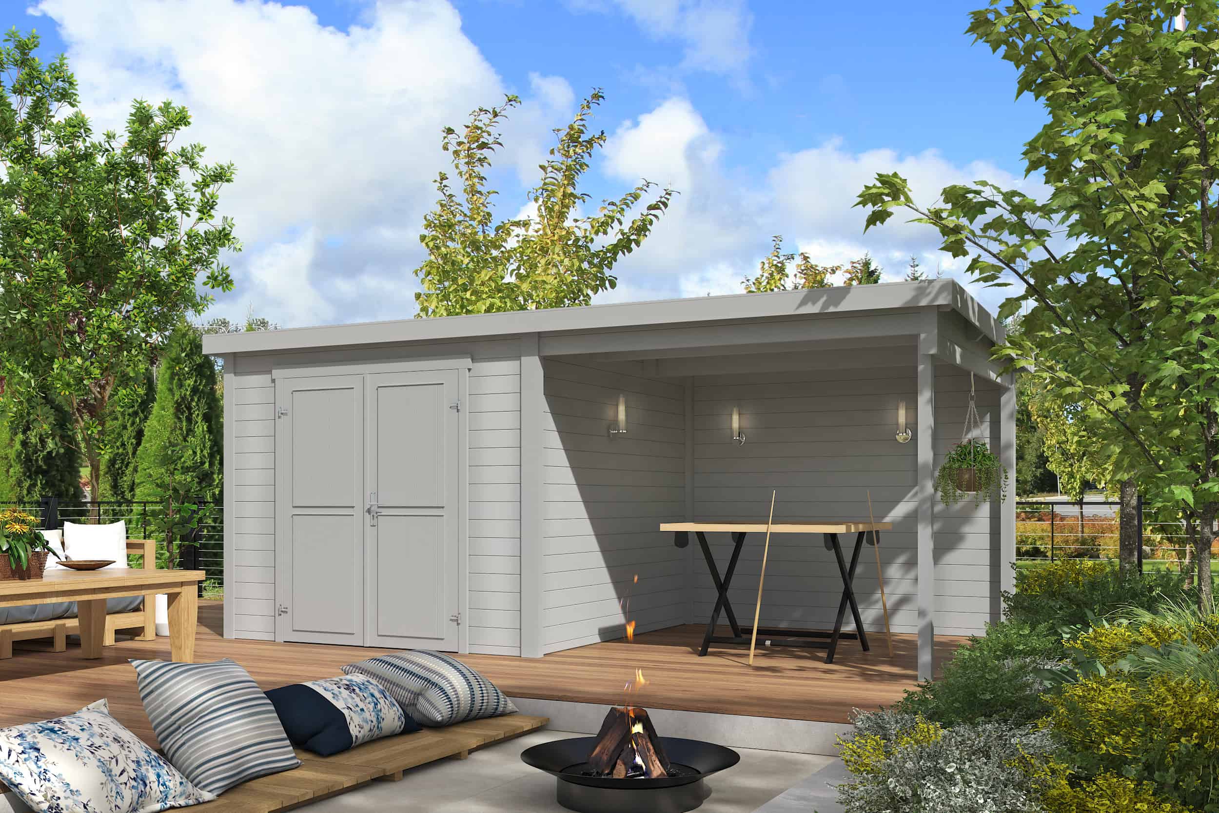 Tuinhuis Lars 500x250 met overkapping Platinum Grey