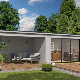 Tuinhuis Pernilla 385x295 met overkapping Platinum Grey