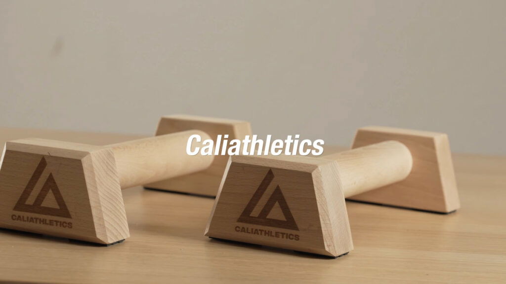 Close up of the Caliathletics mini parallettes showing the laser etched logos on the sides.