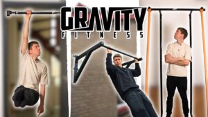 All three gravity fitness pull-up bars side by side in a collage with the same man standing or hanging under them.