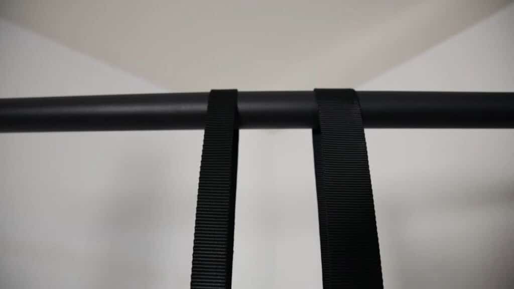 The Nayoya Gymnastic Rings strap compared to another strap, showing the much narrower width.