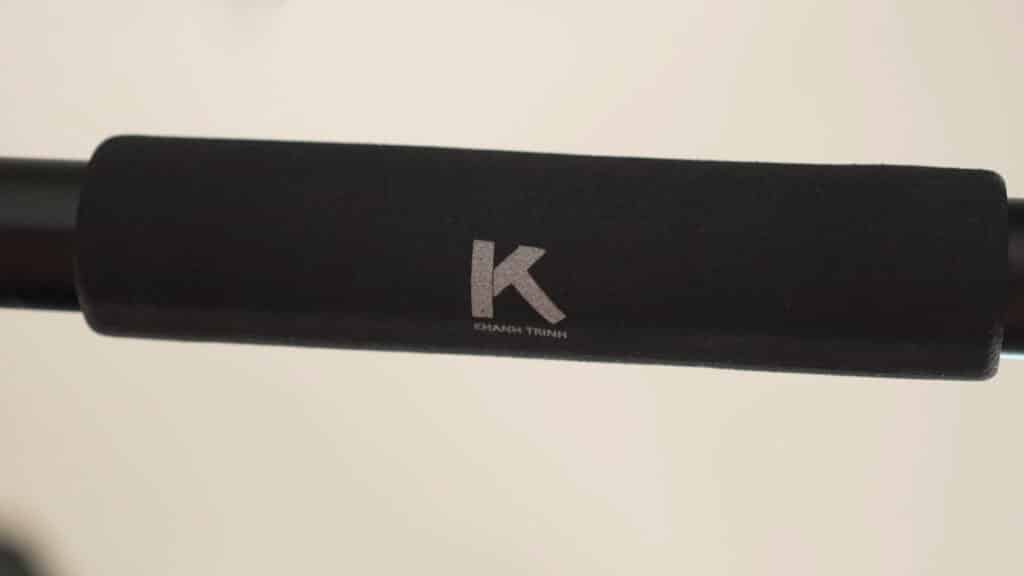 The Khanh Trinh logo on one of the foam grips on the Pull-Up Bar.