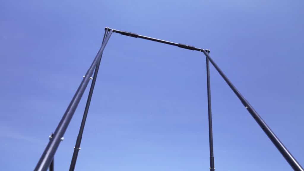 The Khanh Trinh Pull-Up Bar standing outside in its highest configuration as a Free-Standing Pull-Up Bar, showing its impressive maximum height.