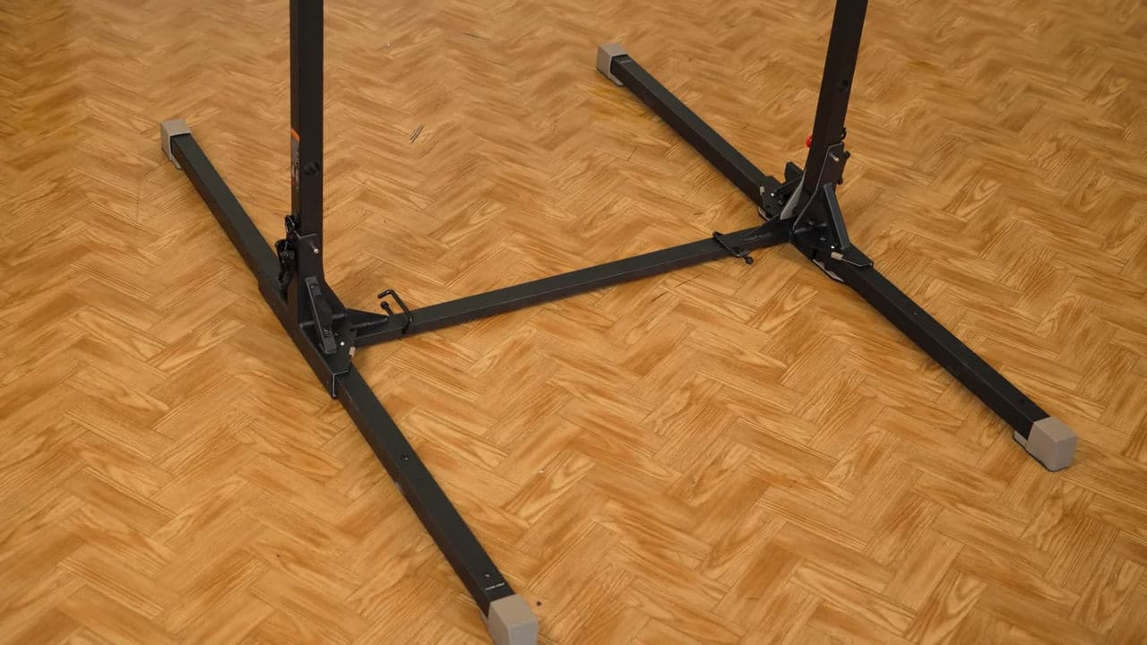 The floor frame of the bullbar 2.0 foldable pull-up bar showing the attachment points for resistance bands.