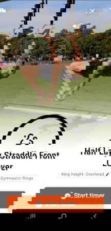 Die Ringe app half lay straddle front lever interface.
