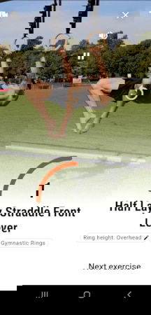 Die Ringe app half lay straddle front lever interface.