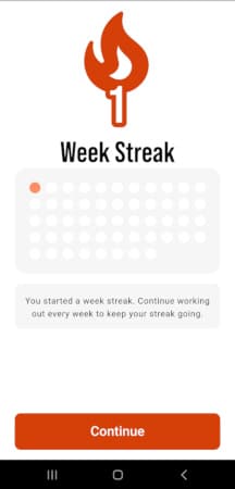 Die Ringe app showing a week streak and how many exercise days the user accomplished in a row.