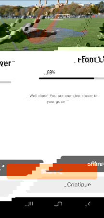 Die Ringe app showing the overall progression reached on the front lever after the workout.