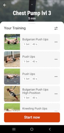 Extra training example in the Die Ringe app, chest pump level 3.