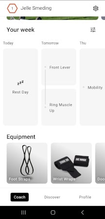 The Ring Muscle Up training appearing in the Die Ringe app after adjusting the routine.