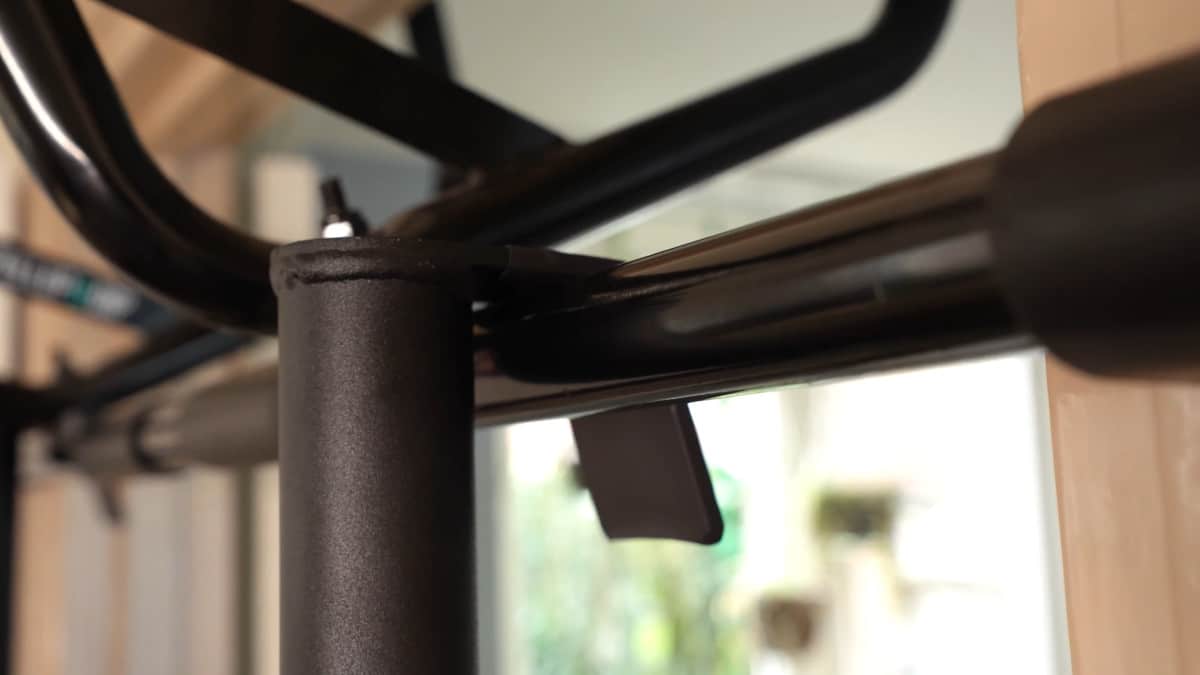 The Pullup & Dip Doorway Dip Bar hanging from the Pullup & Dip Doorframe Pull-Up Bar.