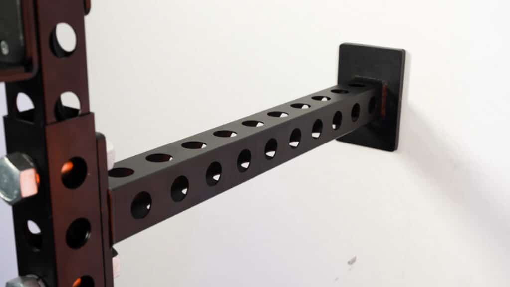 Close up of the bottom joint of a prong on the kensui fitness torii rack.