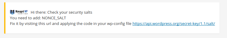 WordPress salts notice