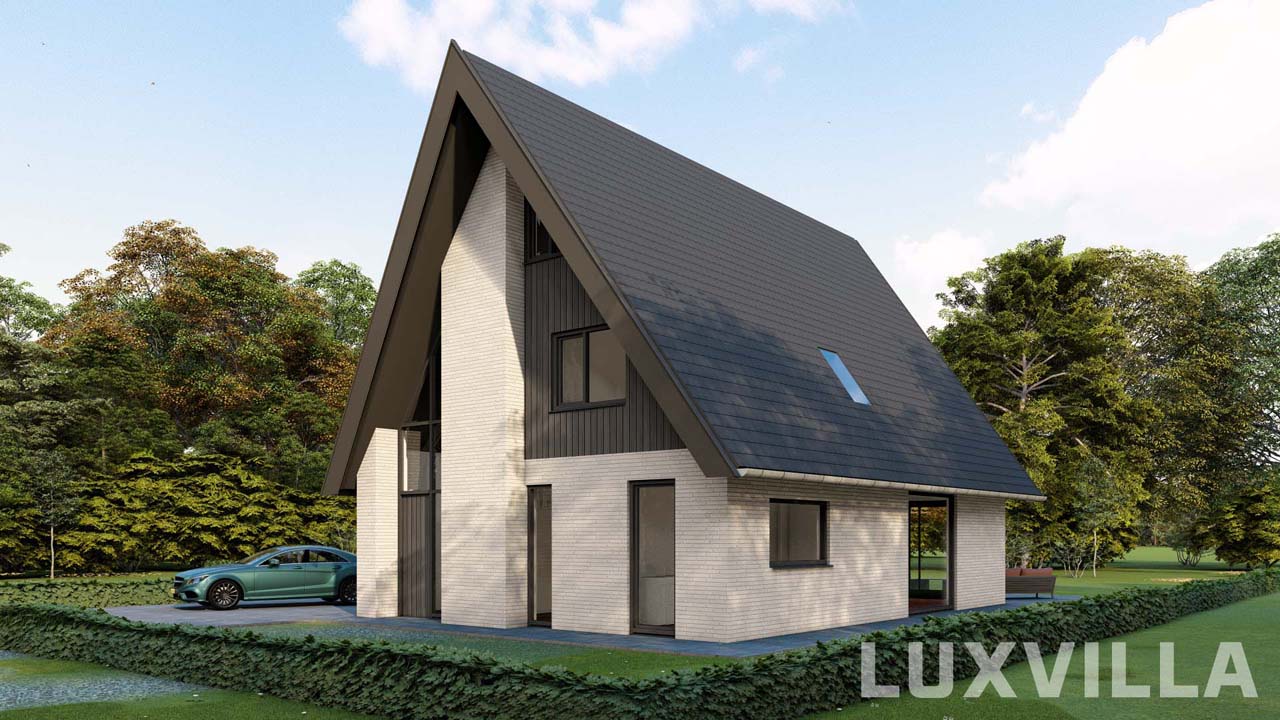 Statige LUXVILLA – Tuinzicht en terras in Hof fan Lemmer Statige villa in Lemmer met royale kap, licht metselwerk en modern bijgebouw, gezien vanaf de rechterachterzijde.