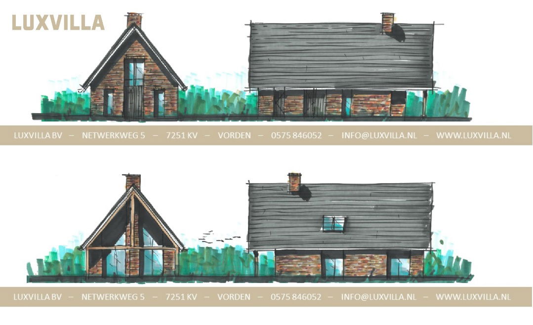 LUXVILLA Schuurwoning met klassieke uitstralingreveld schetsontwerp van een landelijke schuurwoning met klassieke uitstraling gebouwd in Harreveld