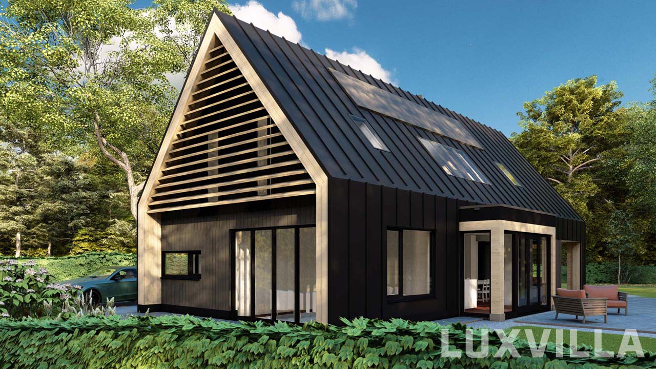 788 Nooitgedacht LUXVILLA_3D rechtsvoor Moderne schuurwoning opgeleverd in Nooitgedacht, gemeente Aa en Hunze, in bouwplan Wonen op de Es.