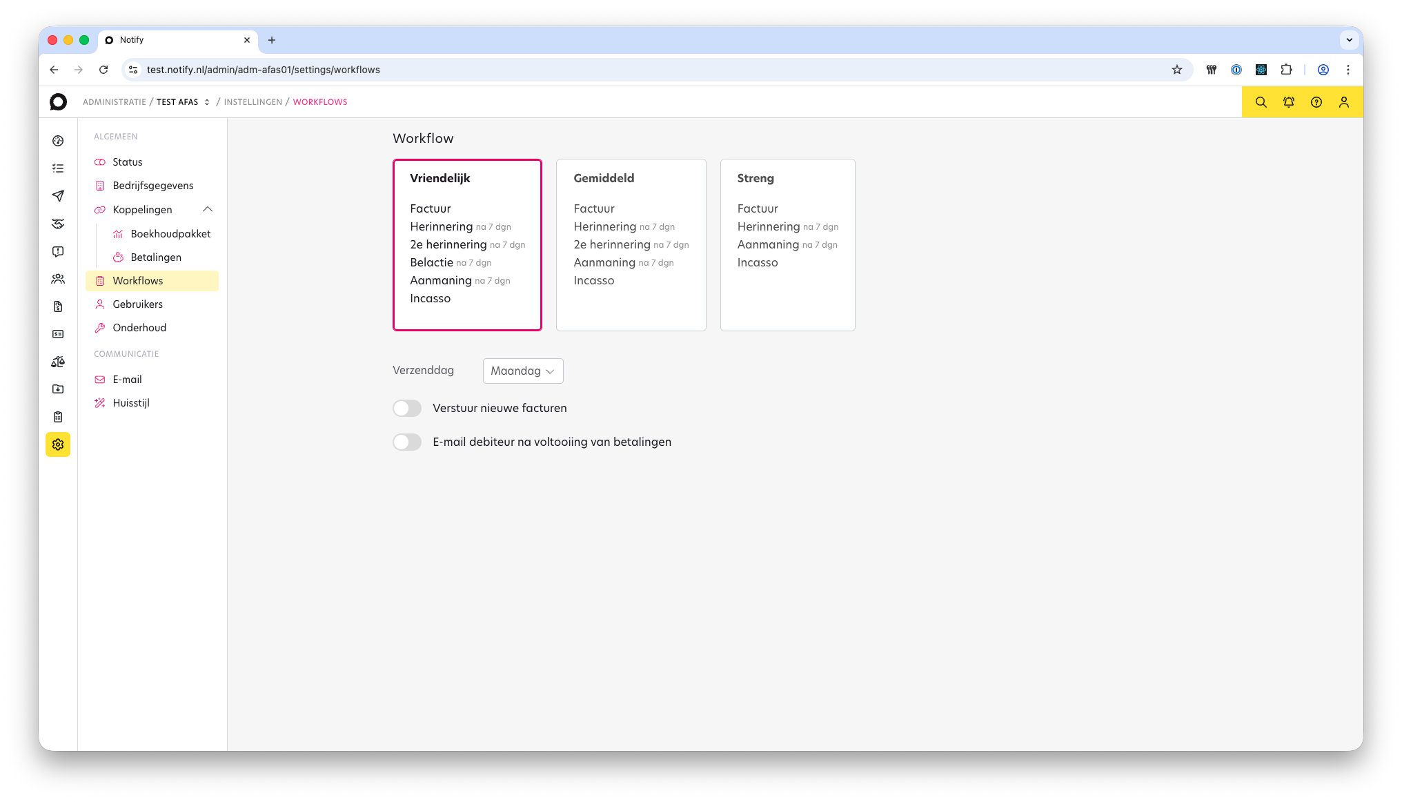 Notify workflows instellen voor automatische opvolging