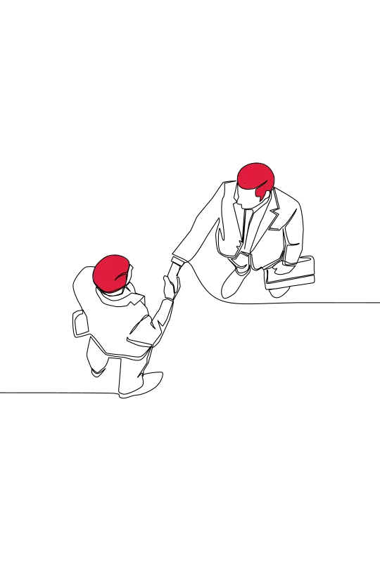 An illustration of two people shaking hands, seen from above
