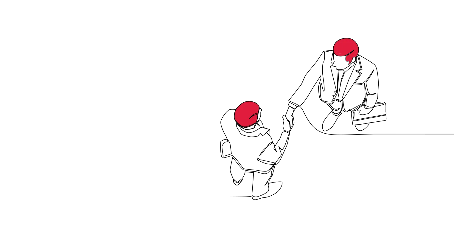 An illustration of two people shaking hands, seen from above