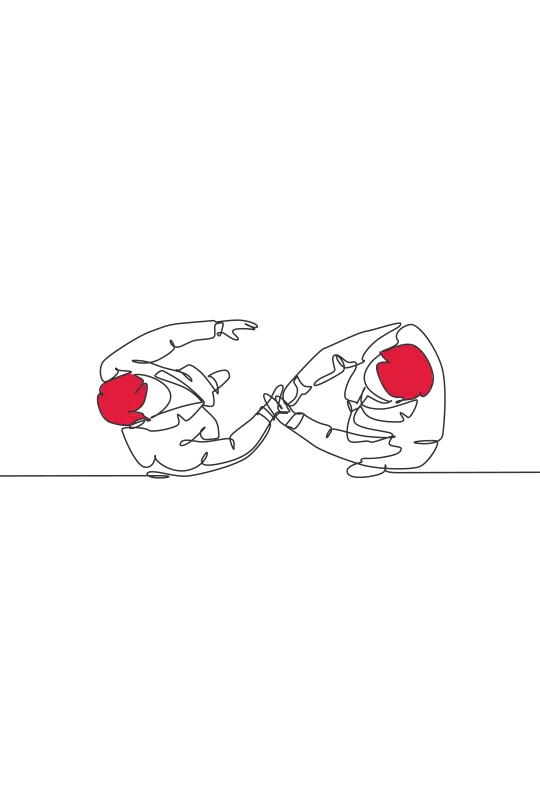 An illustration of two people shaking hands, seen from above