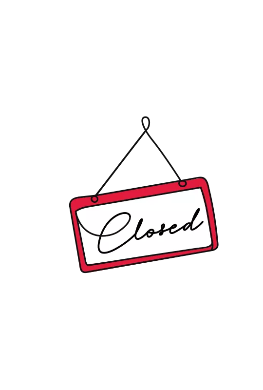 An illustration of a closed sign hanging from a hook