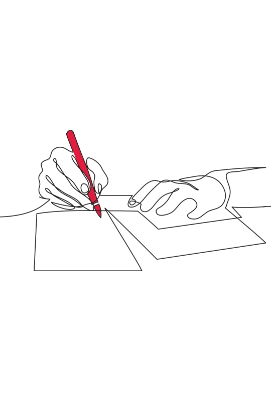 An illustration of a hand signing a document