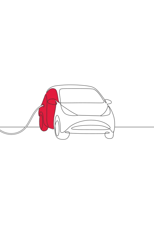 An illustration of an electric car plugged into a charger
