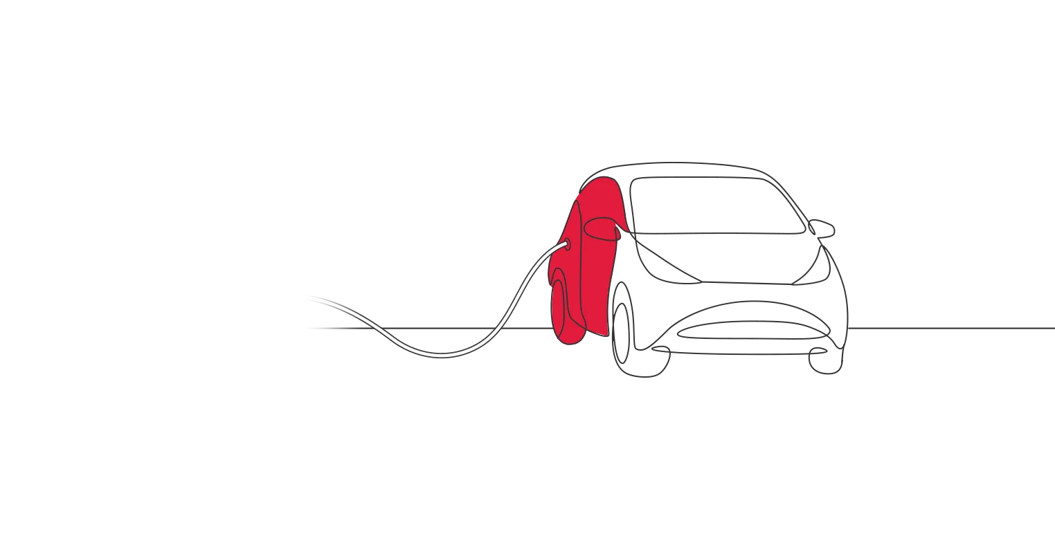 An illustration of an electric car plugged into a charger