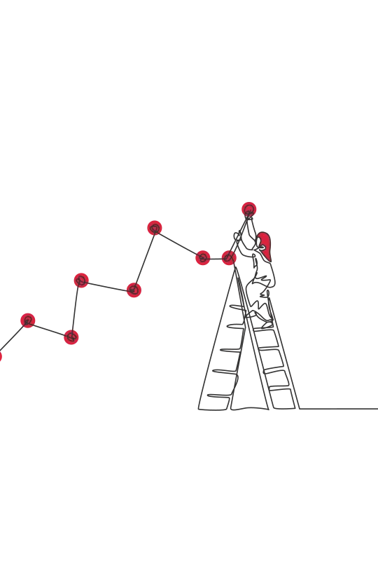 An illustration of a person at the top of a stepladder handing red lights