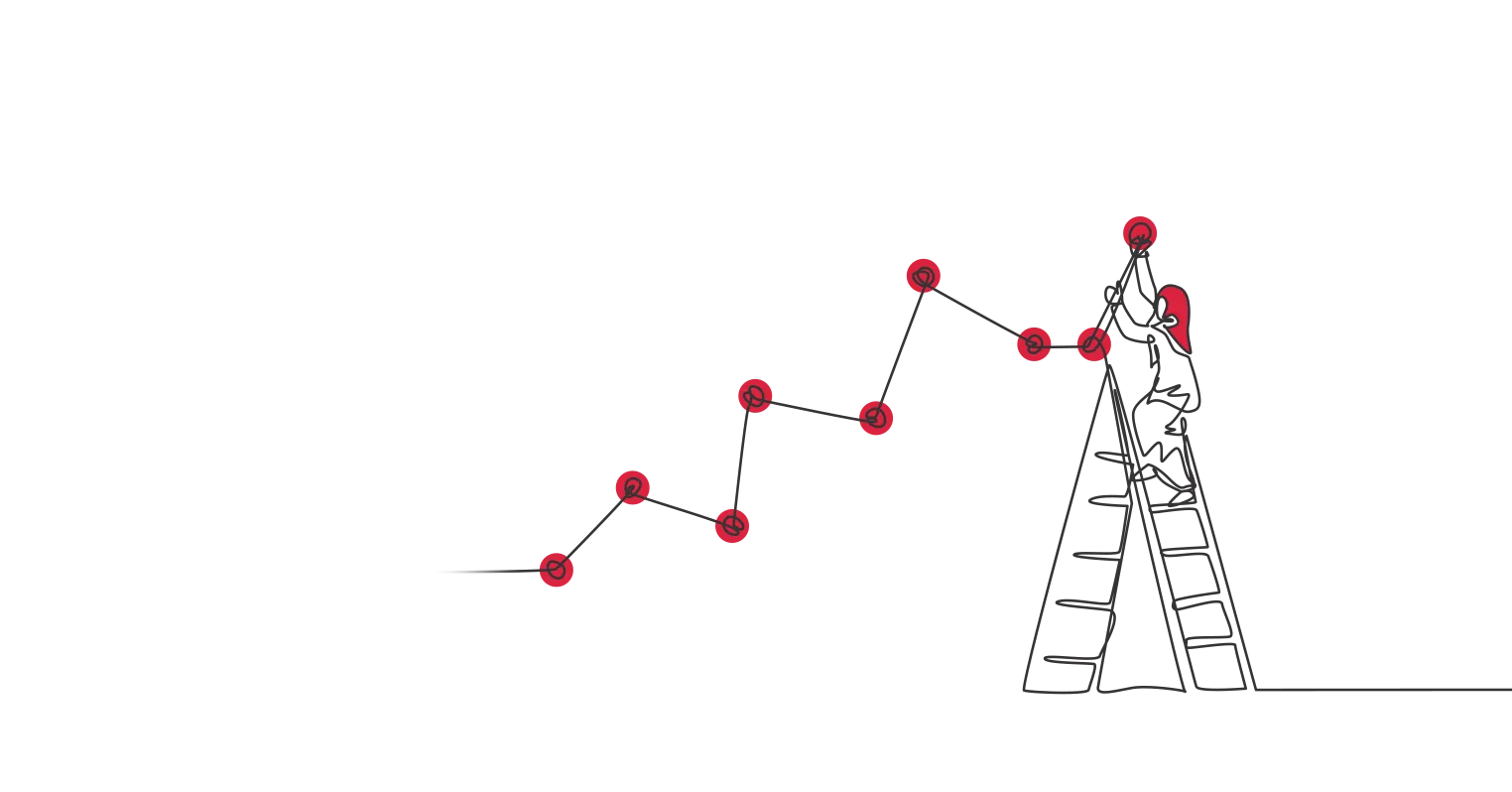 An illustration of a person at the top of a stepladder handing red lights