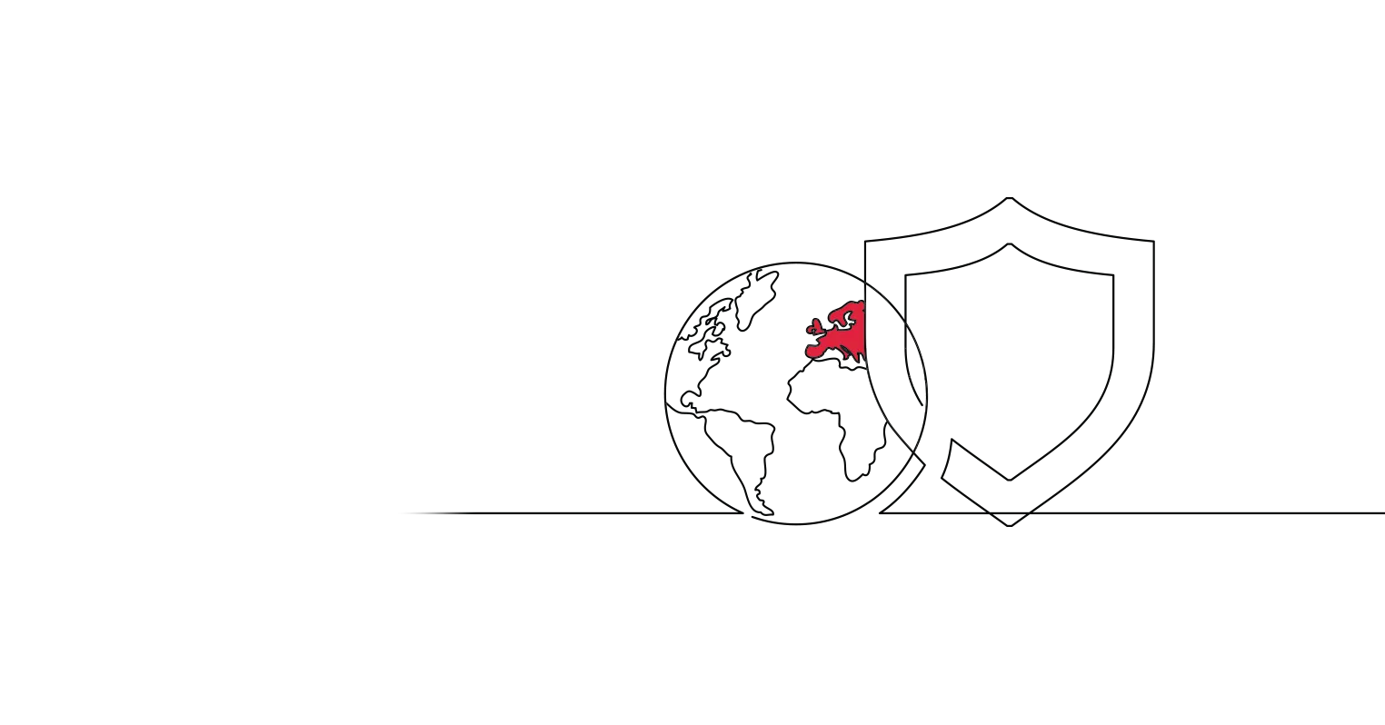 An illustration of the globe next a giant shield