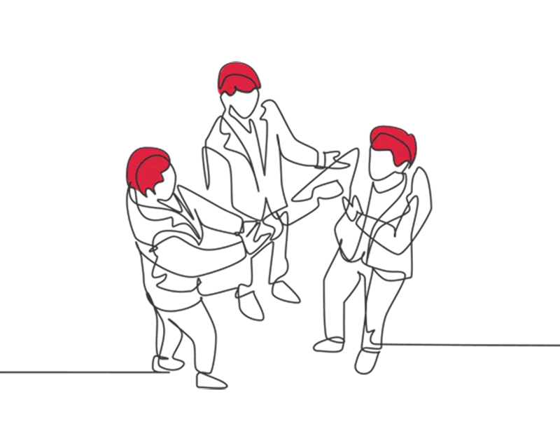 An illustration of three men, two of them shaking hands