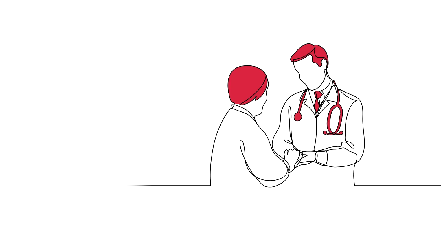 An illustration of a doctor with a stethoscope talking to a patient