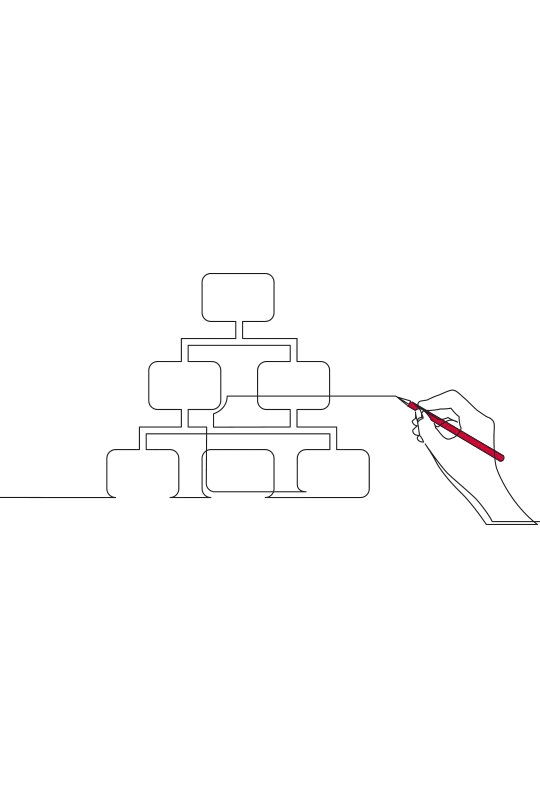 An illustration of a hand drawing a flow chart with a red pen