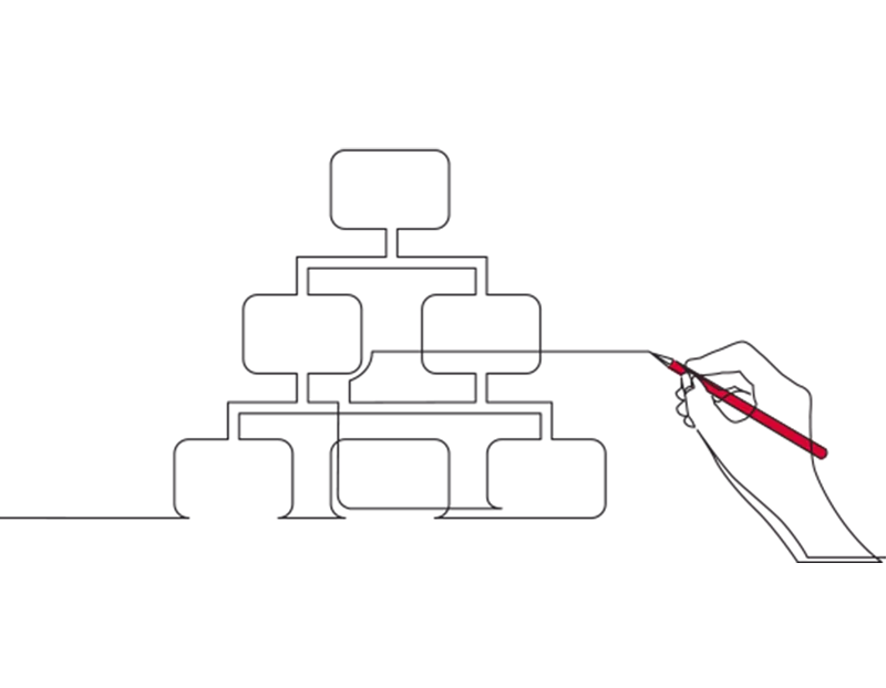 An illustration of a hand drawing a flow chart with a red pen