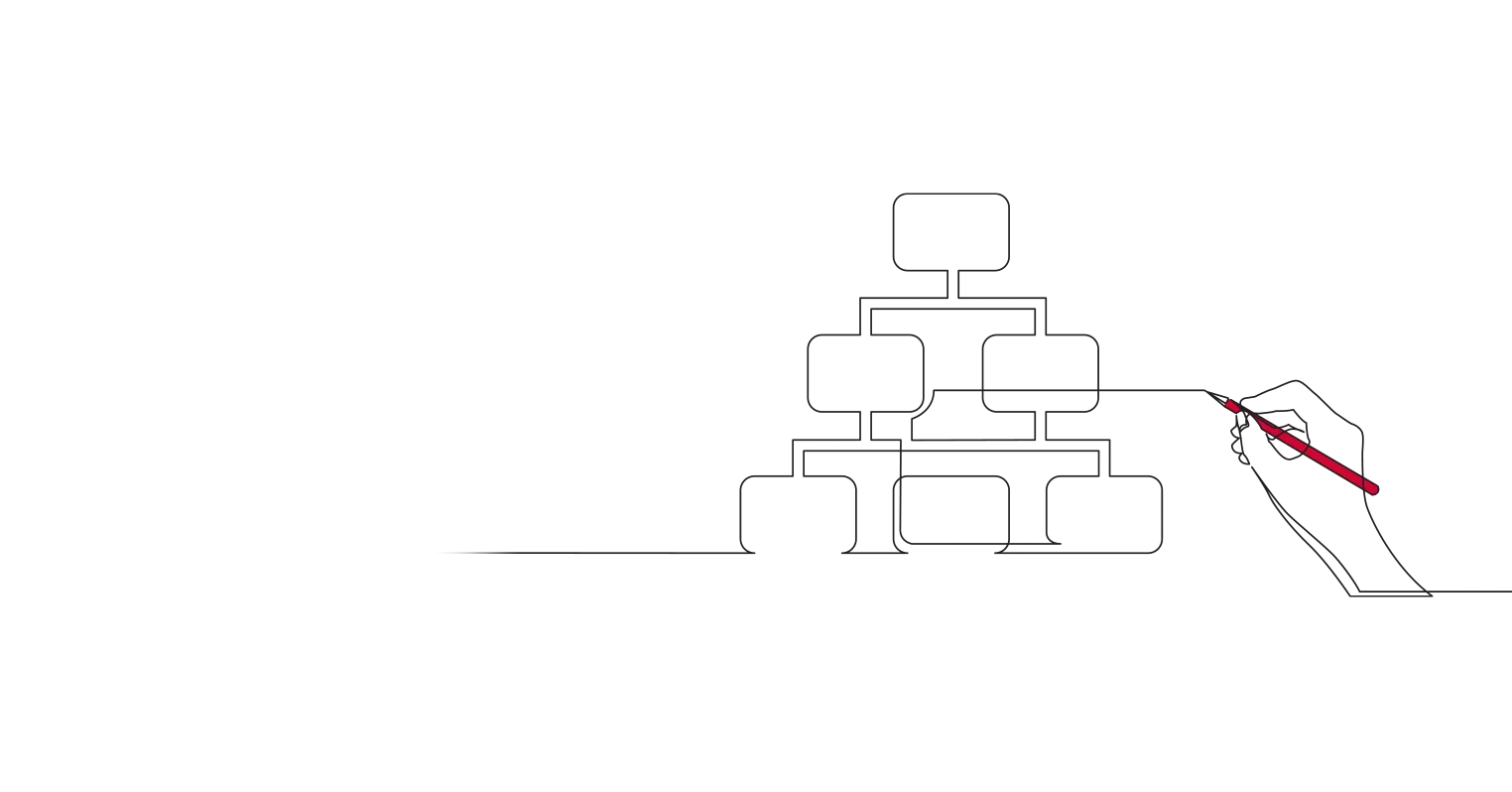 An illustration of a hand drawing a flow chart with a red pen