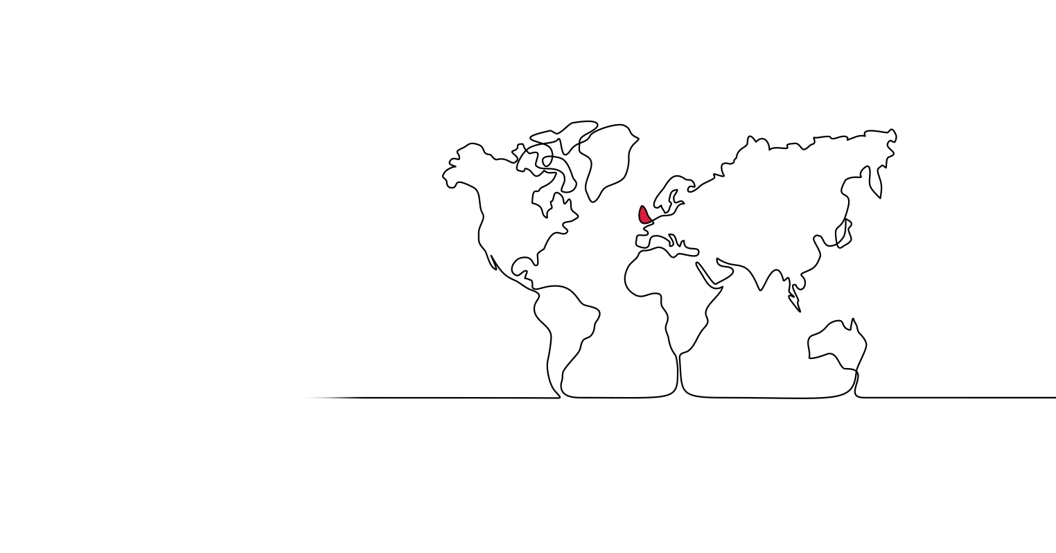 An illustration of part of the world map with the UK highlighted in red