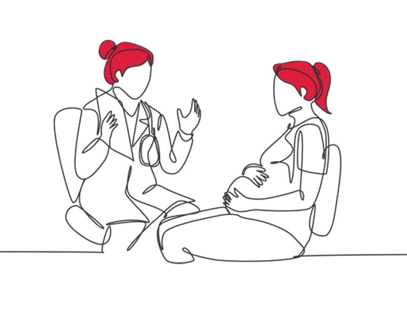 Illustration of two women sat down talking, one of whom is pregnant