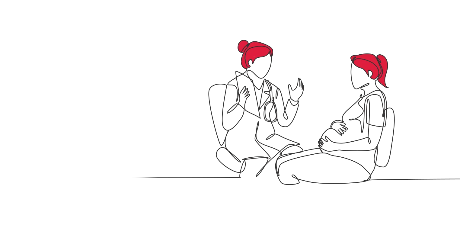 Illustration of a woman talking to a pregnant woman