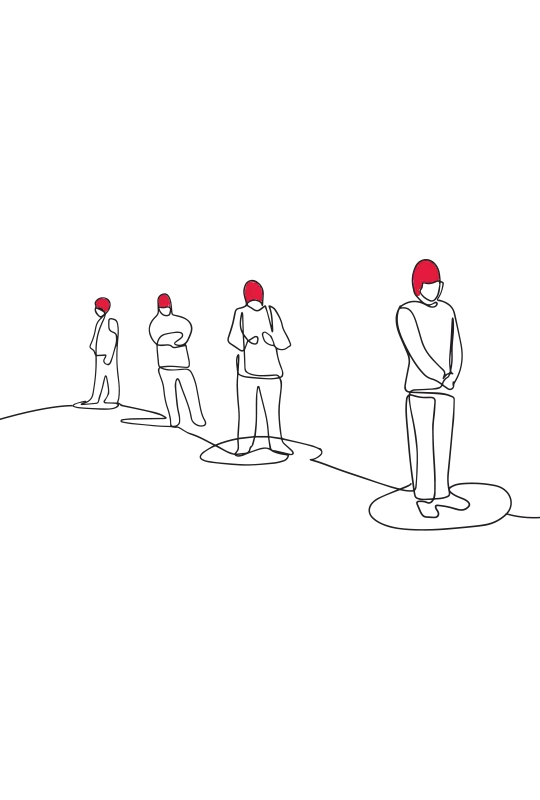 Illustration of four different people stood in a row